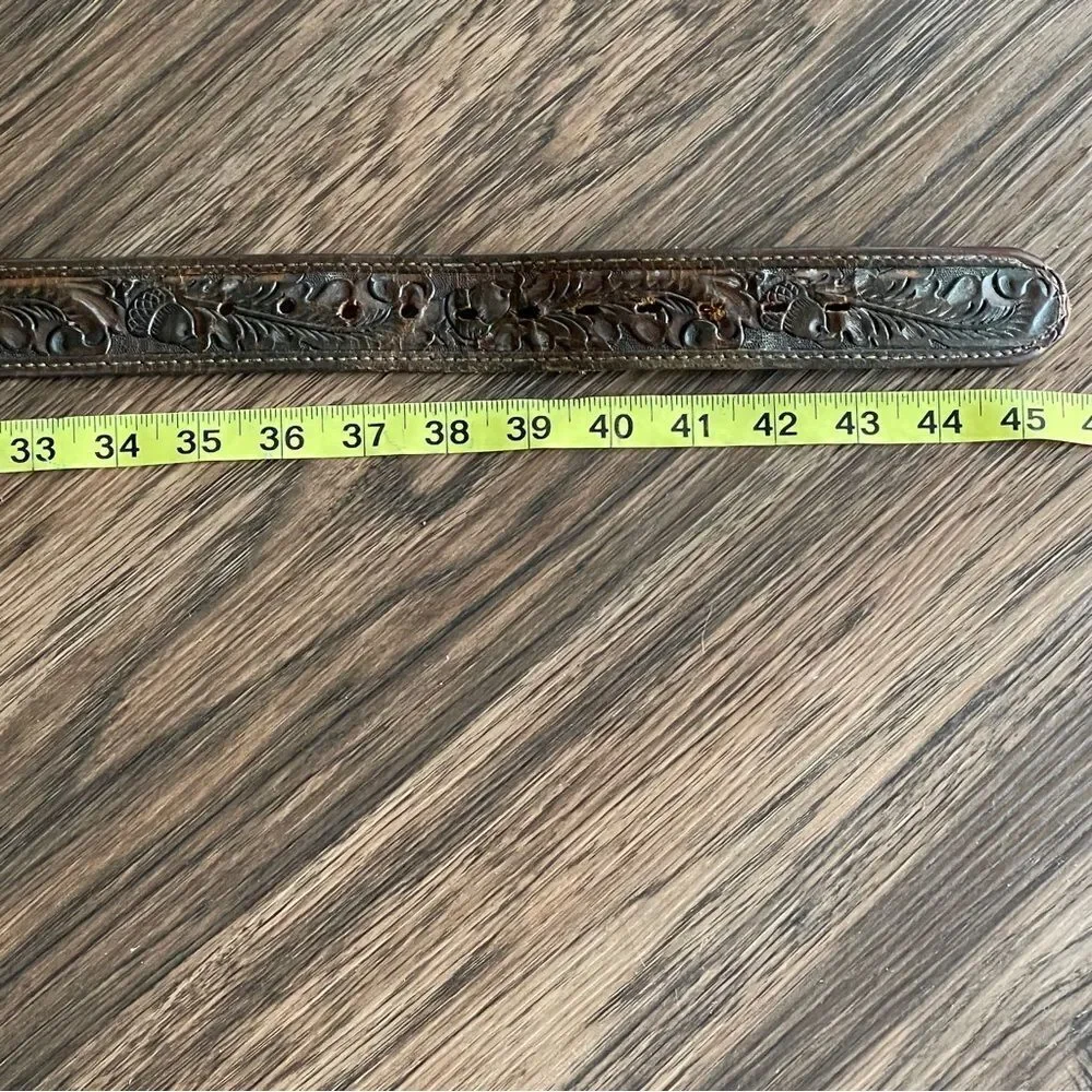 Vintage Chambers Embossed Leather Belt With Acorns and Leaves Brown Tan